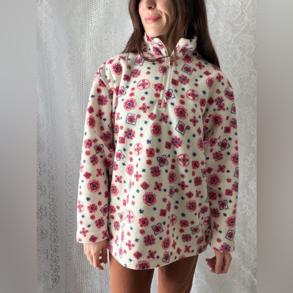 Vintage 1990s Cabin Creek Floral Quarter Zip Fleece Pullover Cottage Cozy - Picture 10 of 16